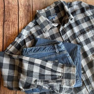 CROFT & BARROW Button Front Shirt Black & Gray Plaid Men's Size XL